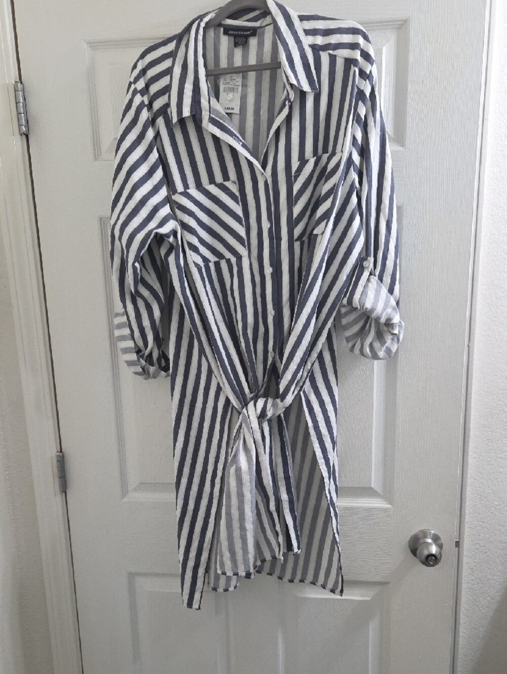 Ashley Stewart Black & White Striped Button-Front Tunic - Picture 7 of 8